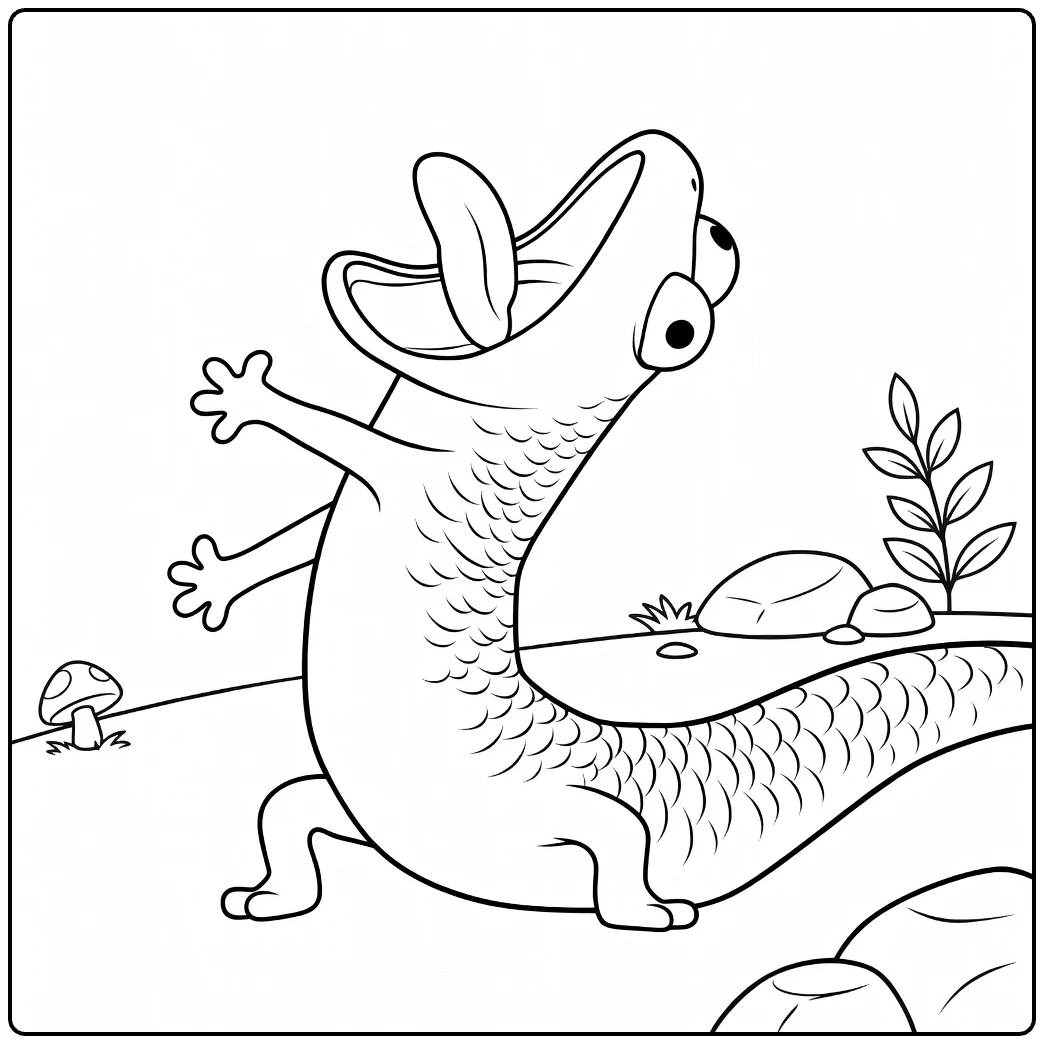 Tom Lizard Kleurplaat van een rennende hagedis