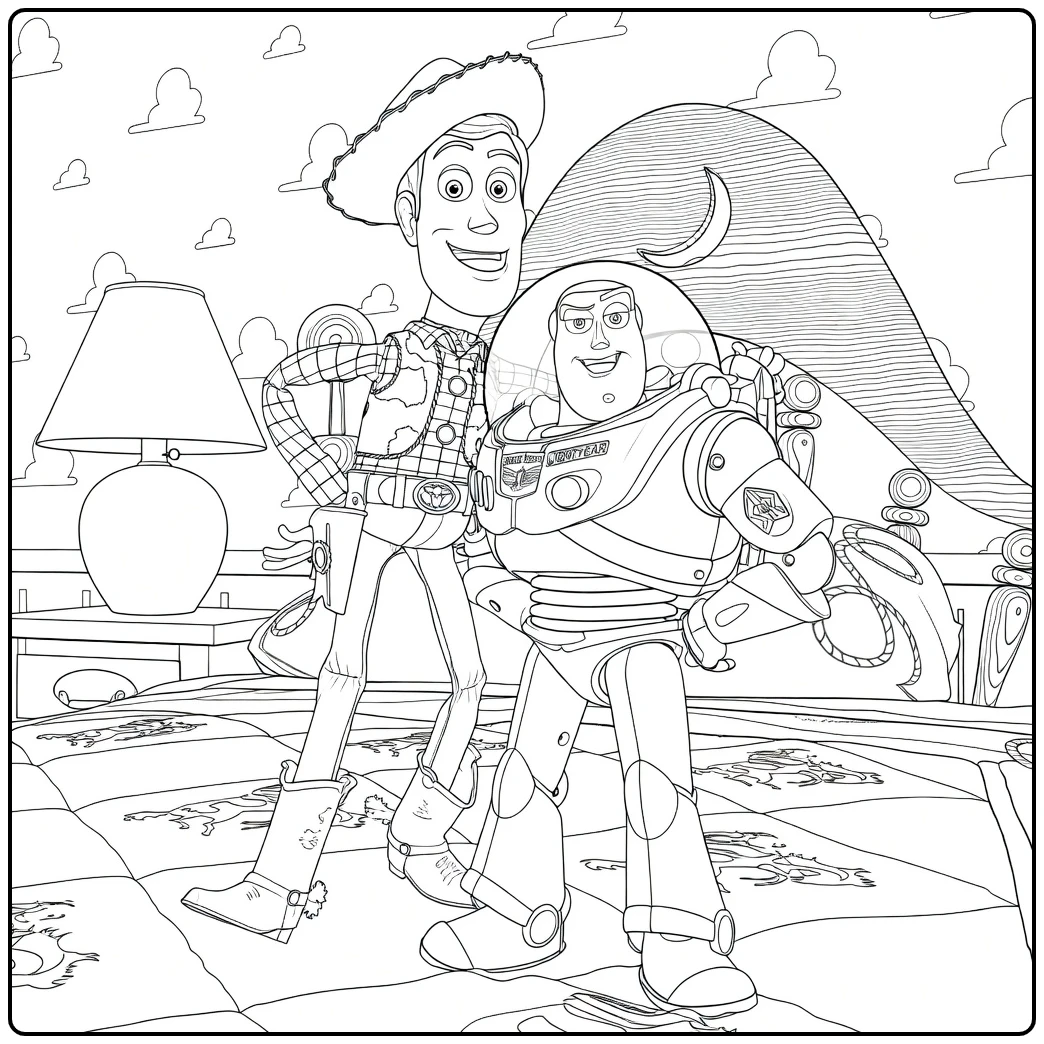 Toy Story 2 Kleurplaat met Woody en Buzz Lightyear