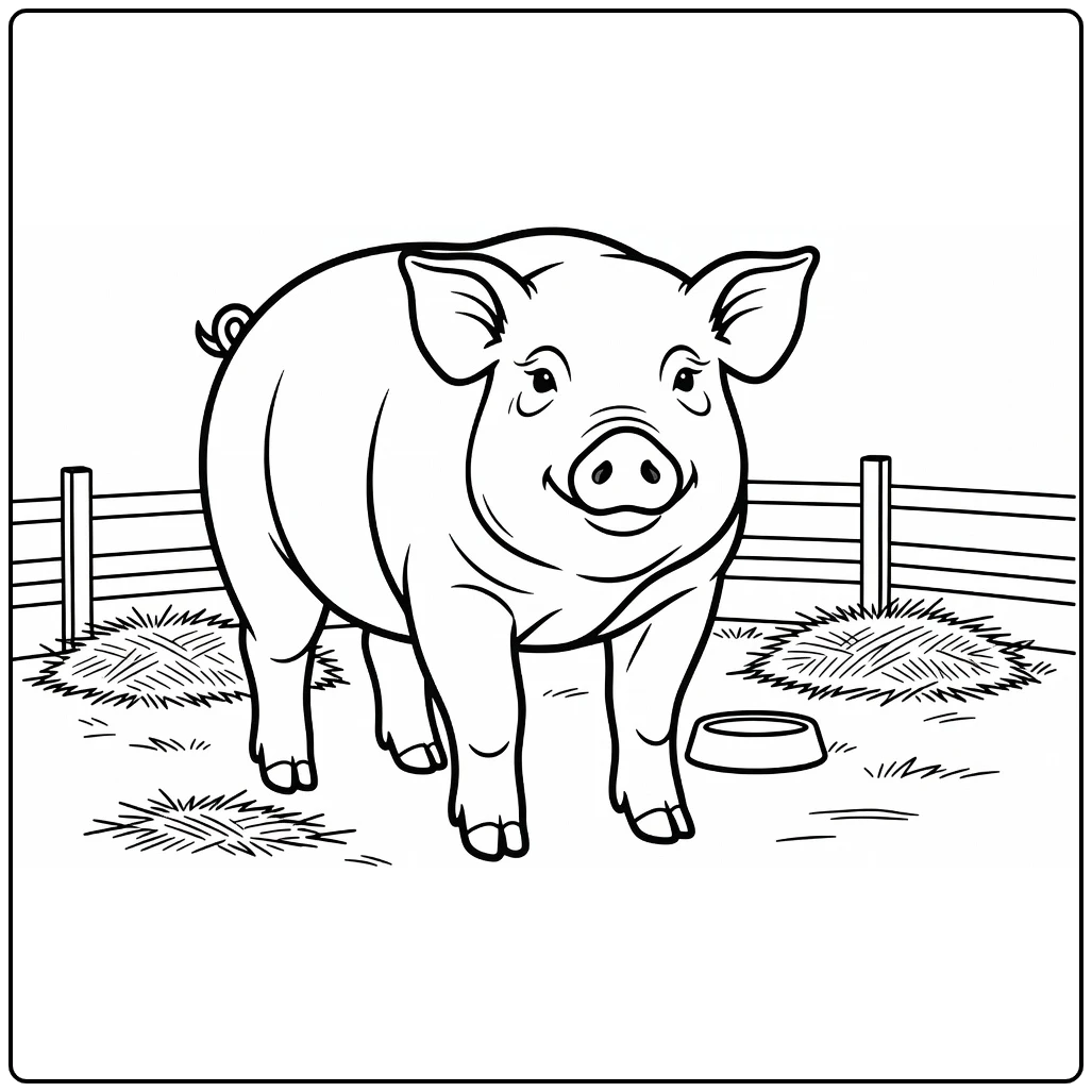 Varken Kleurplaat met varken in boerderij stal