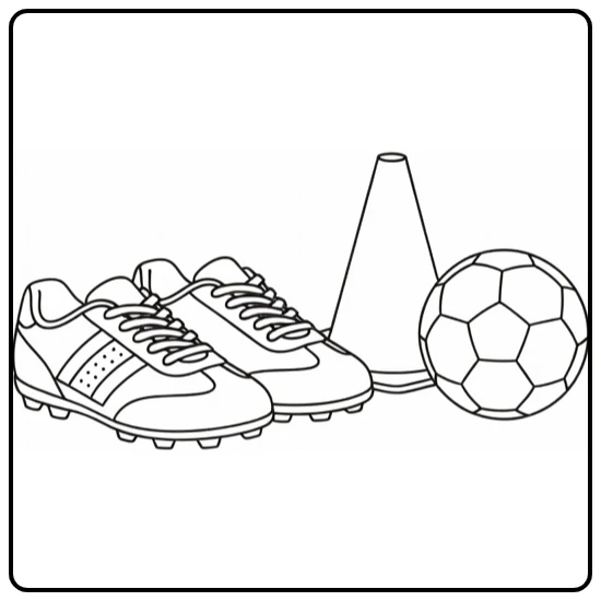 voetbalschoen kleurplaat met kinder voetbalschoenen en kegel