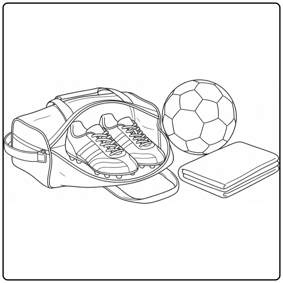 Voetbalschoen kleurplaat met twee schoenen in sporttas