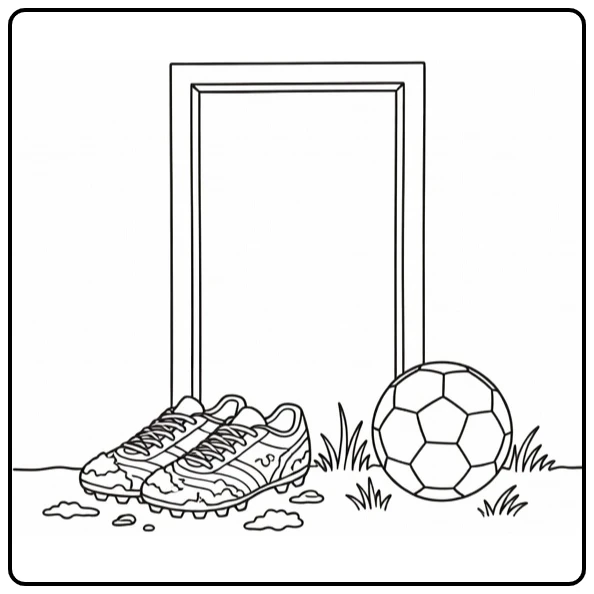voetbalschoen kleurplaat met modderige schoenen en bal