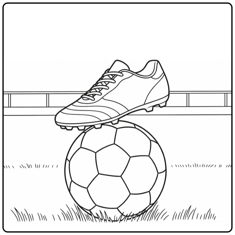 voetbalschoen kleurplaat met schoen op bal en gras