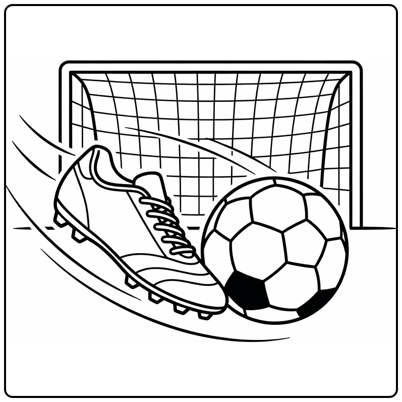 voetbalschoen kleurplaat met bal en doelnet