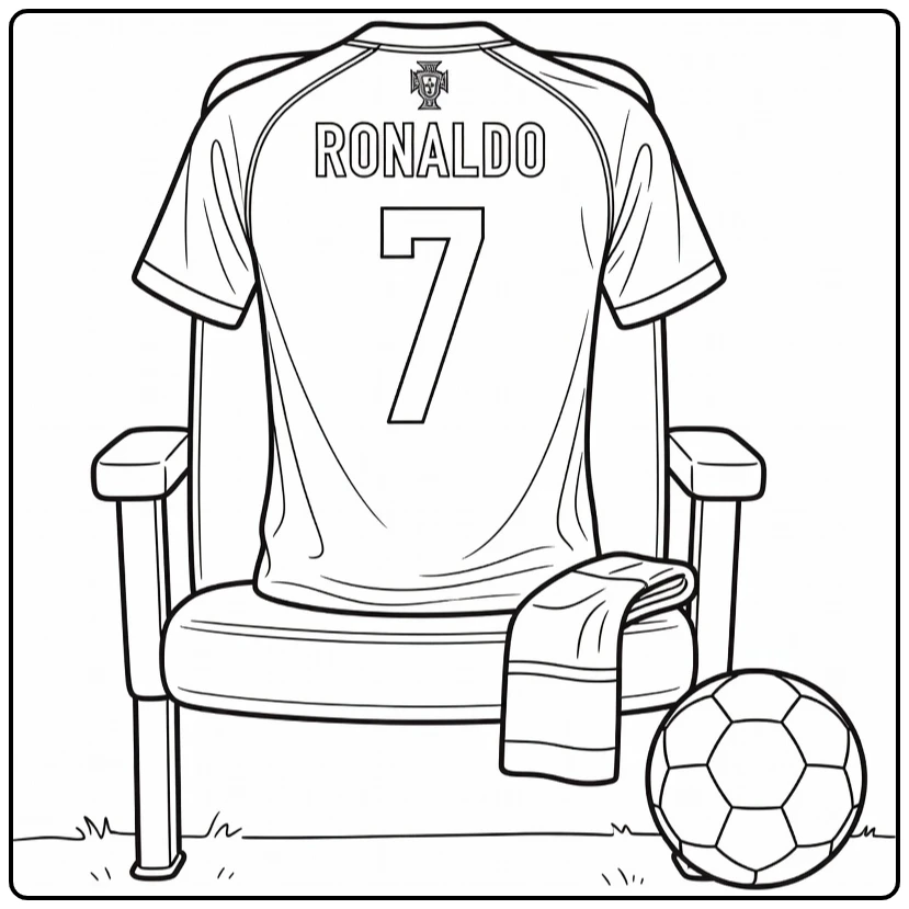 voetbalshirt kleurplaat Ronaldo nummer 7 op stadionstoel