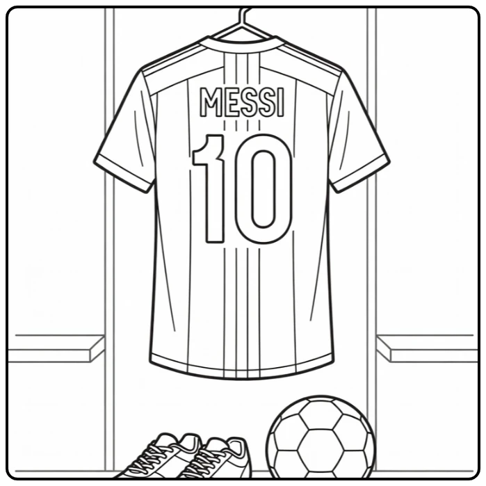voetbalshirt kleurplaat Messi 10 op haak met bal