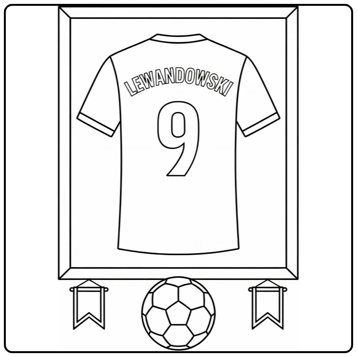 voetbalshirt kleurplaat Lewandowski nr 9 op frame