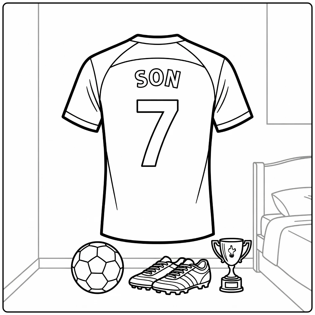 voetbalshirt kleurplaat Son Heung-min nummer 7 Tottenham