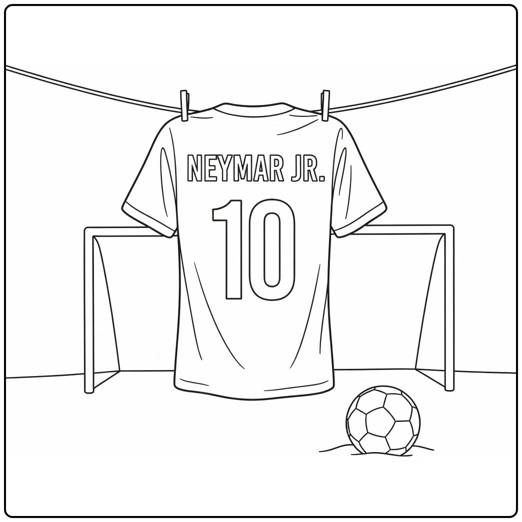 voetbalshirt kleurplaat Neymar Jr 10 op waslijn bij strand