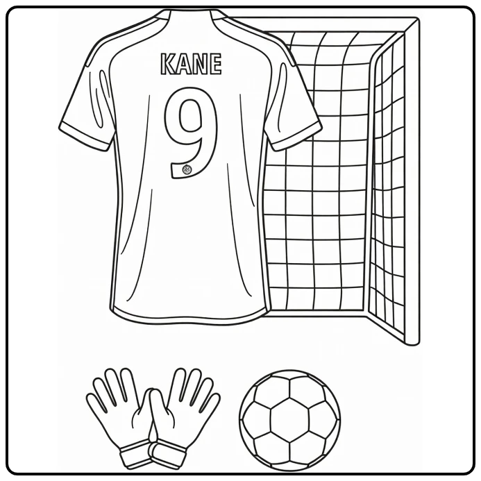 voetbalshirt kleurplaat Harry Kane nr 9 Bayern trui