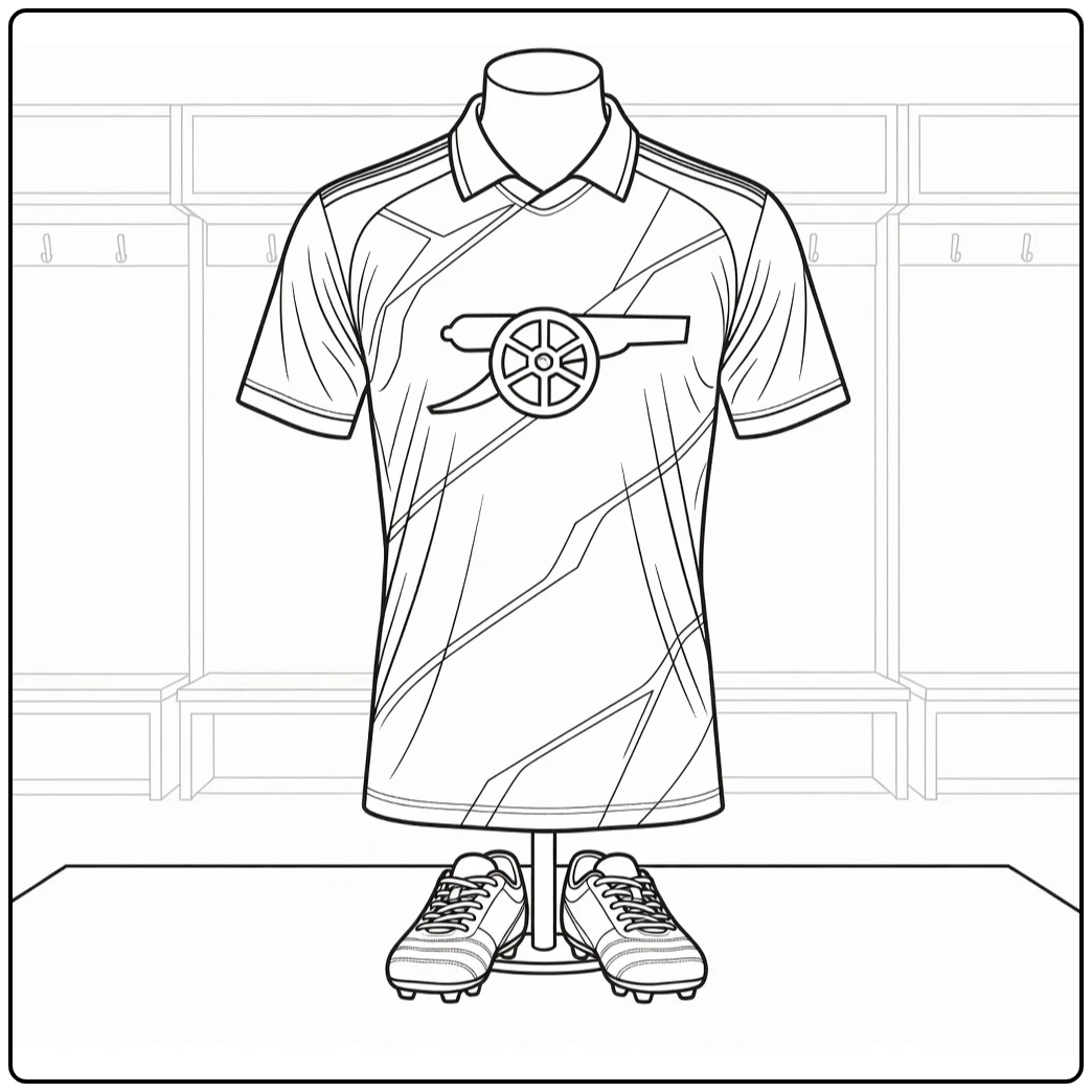 Voetbalshirt kleurplaat op mannequin met laarzen in sportzaak