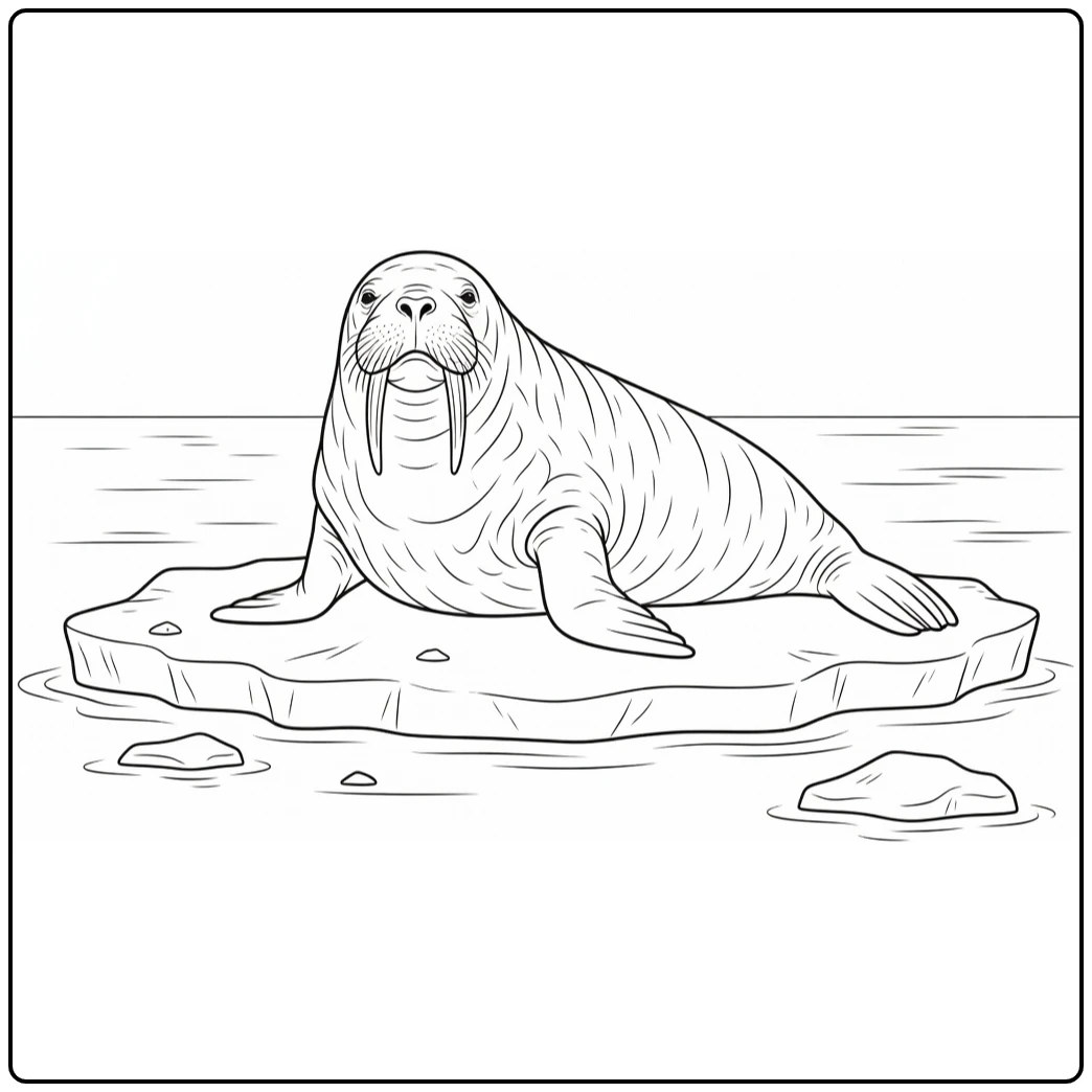 Walrus Kleurplaat met walrus op drijvend ijs