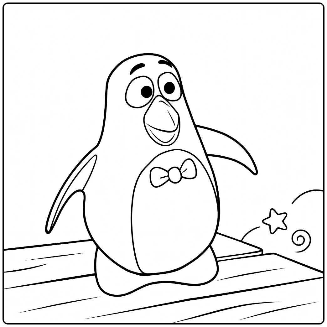 Wheezy Kleurplaat van schattige pinguïn met strik