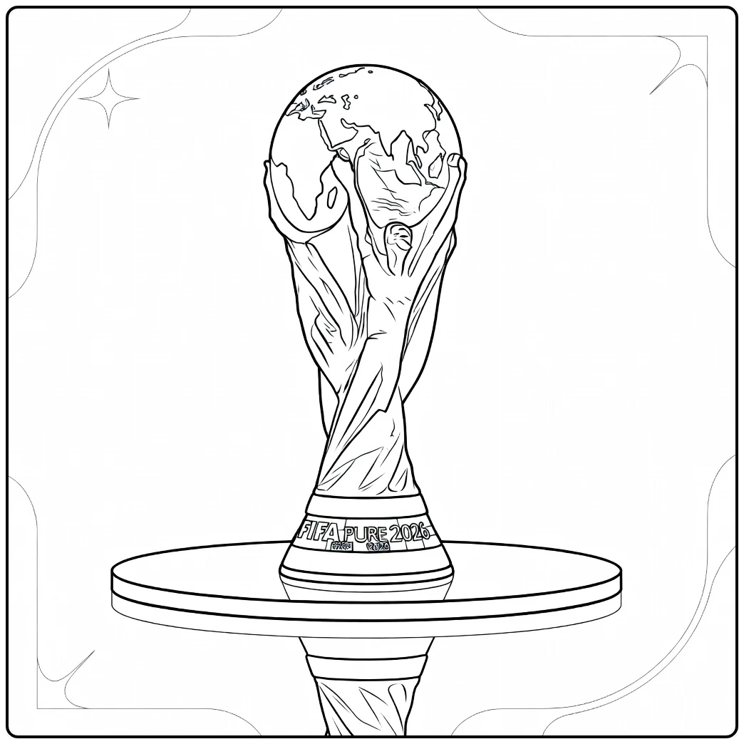 World Cup Beker Kleurplaat van gouden trofee met globe