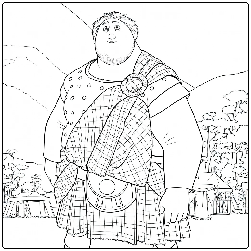 Young MacGuffin Kleurplaat met plaid en kilt in de bergen