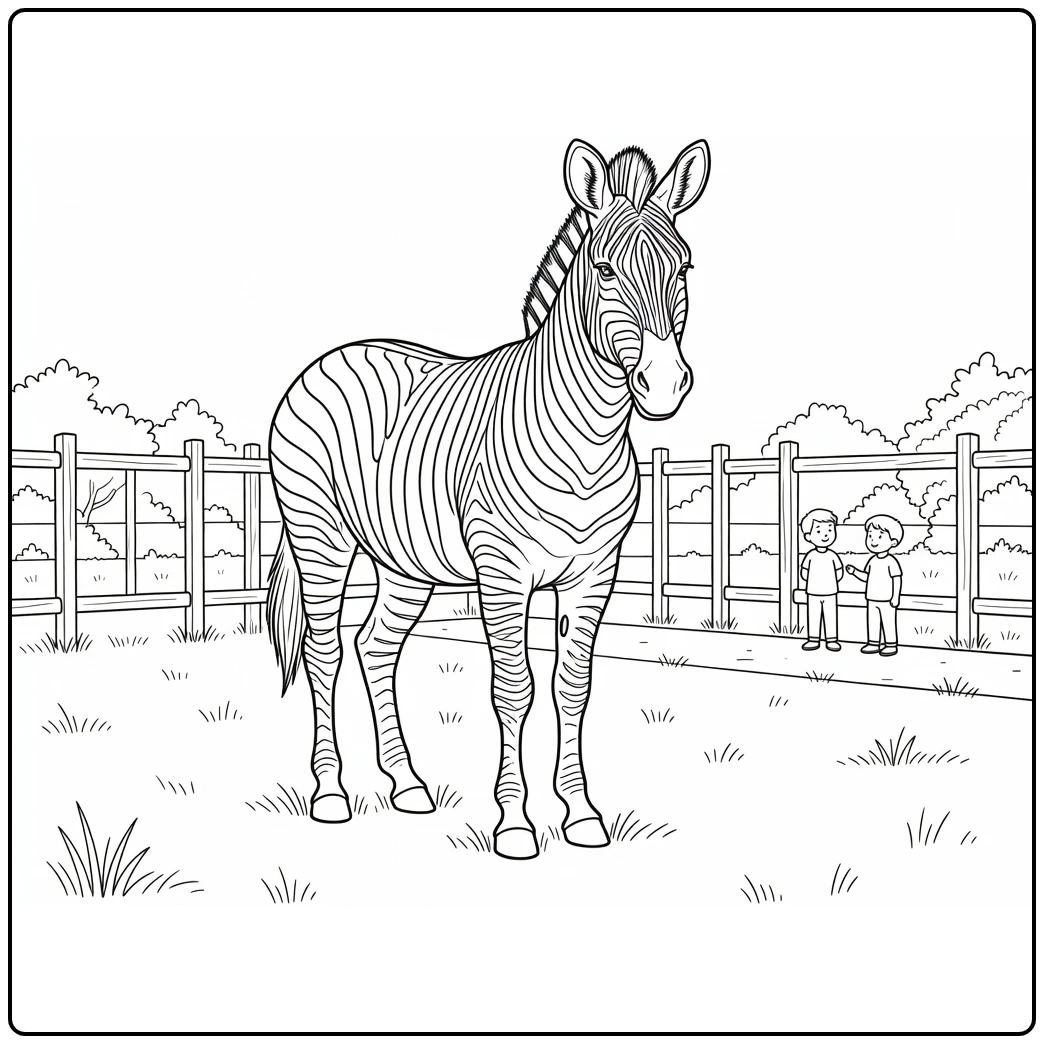 Zebra Kleurplaat van zebra in dierentuin grasland