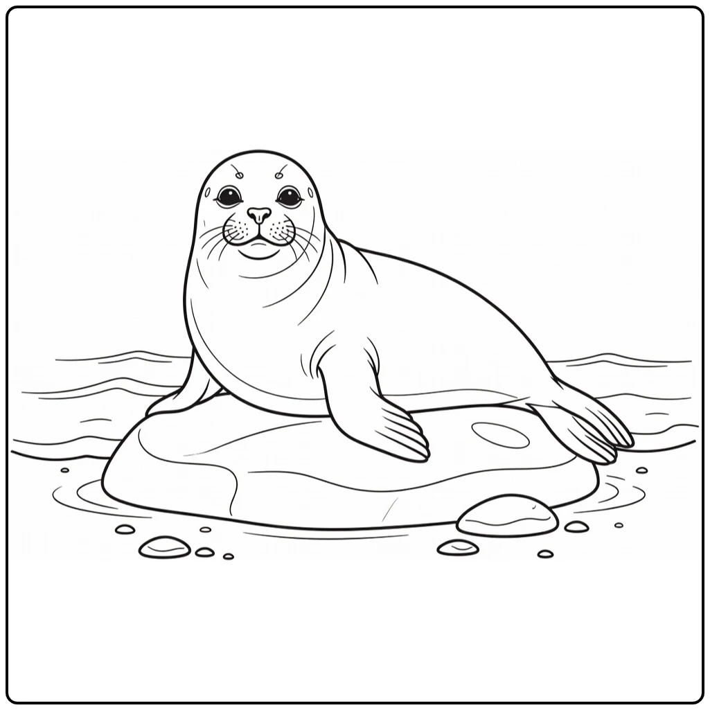 Zeehond Kleurplaat van zeehond op rots bij zee