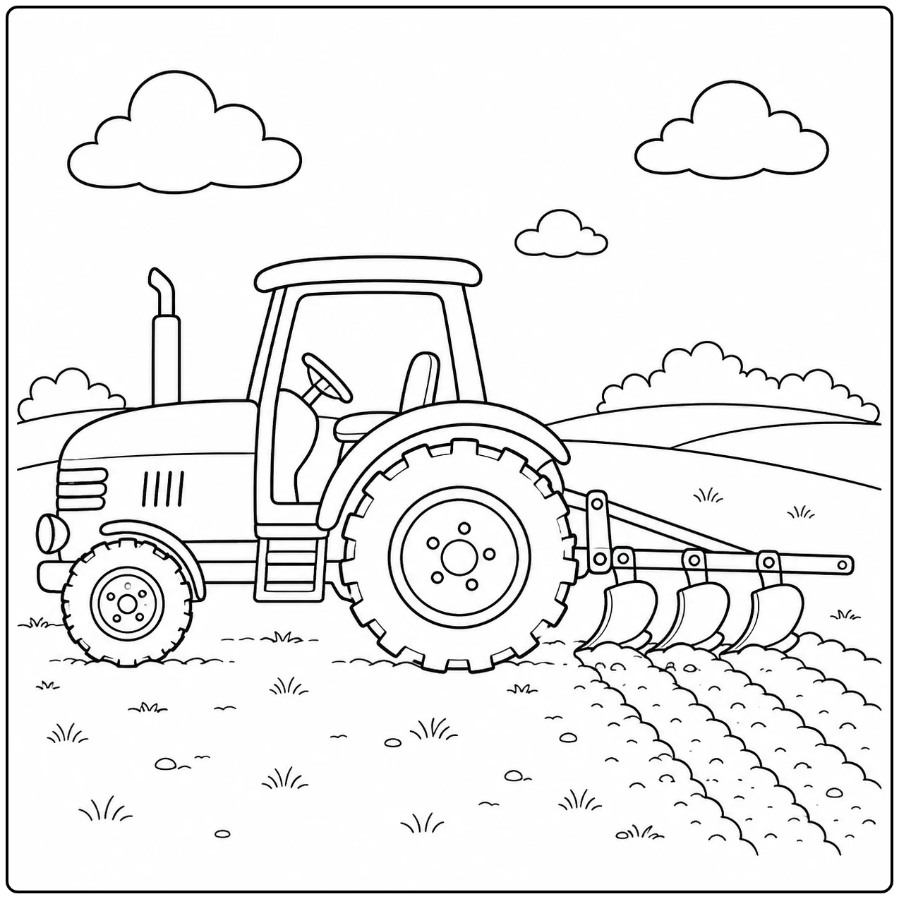 Tractor trekt een meerscharige ploeg door de akker en maakt duidelijke voren in de grond