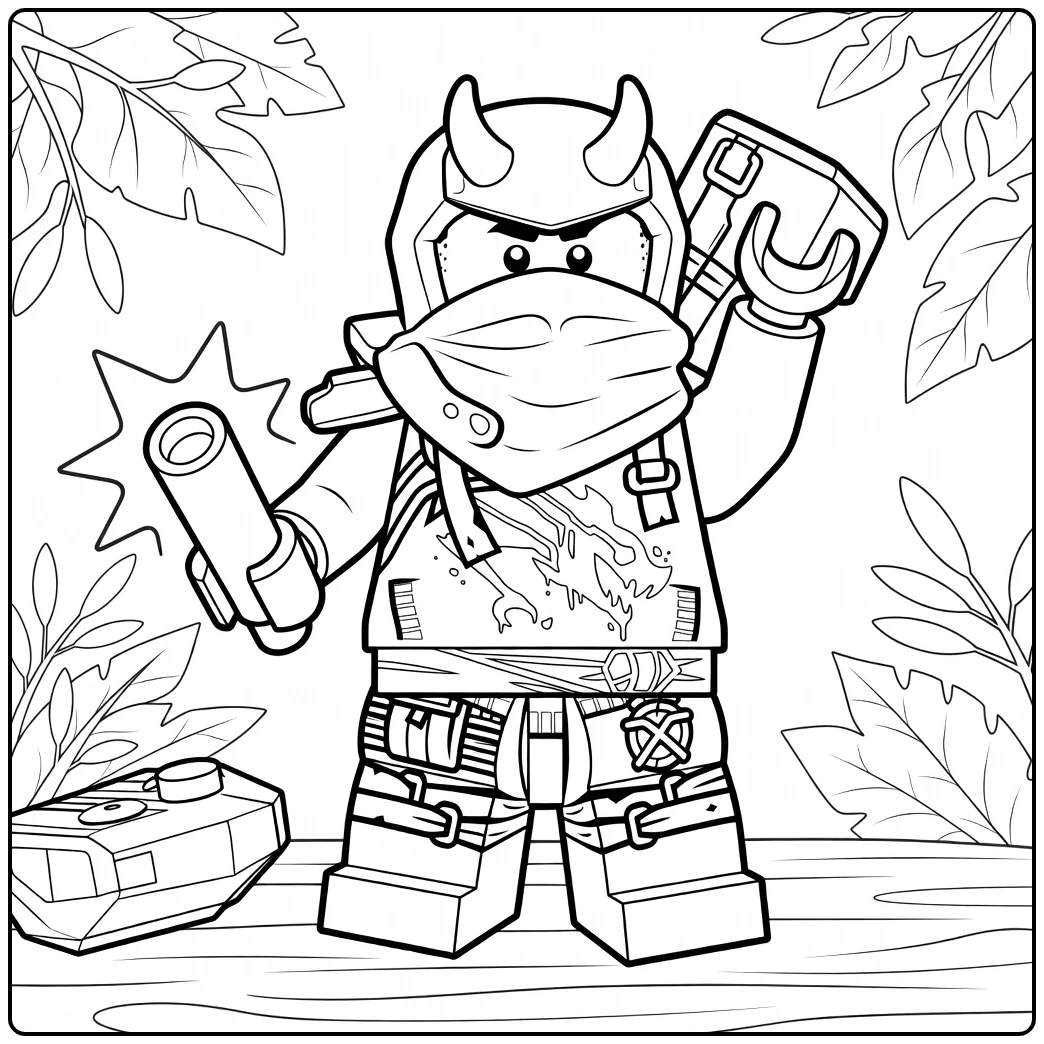 kleurplaat Arin ninjago van een ninja in dynamische pose met uitgestrekte arm en wapen