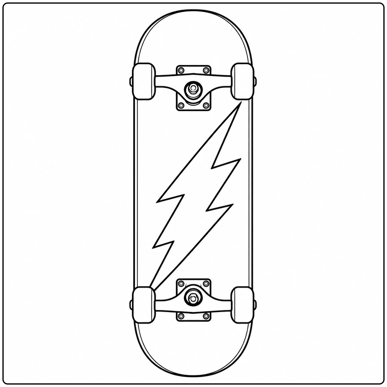 Skateboard met grote bliksemschicht vormt een eenvoudige kleurplaat skateboard met duidelijke open vlakken