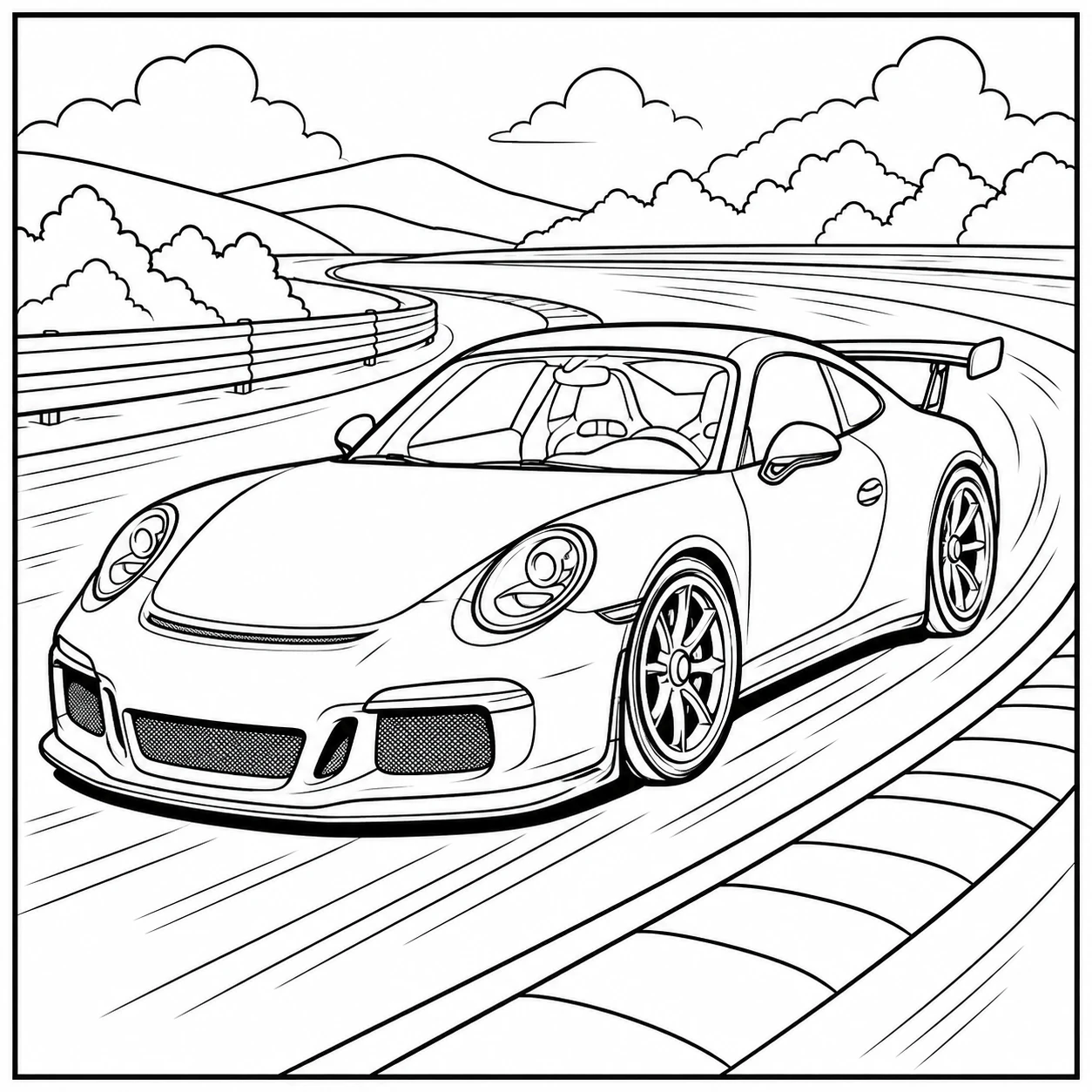 Sportauto op een snelle bocht van een circuit met duidelijke lijnen en sportieve details