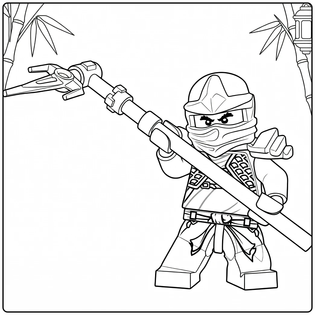 Ninjago Cole als ninja met geheven gouden wapen kleurplaat ninjago cole