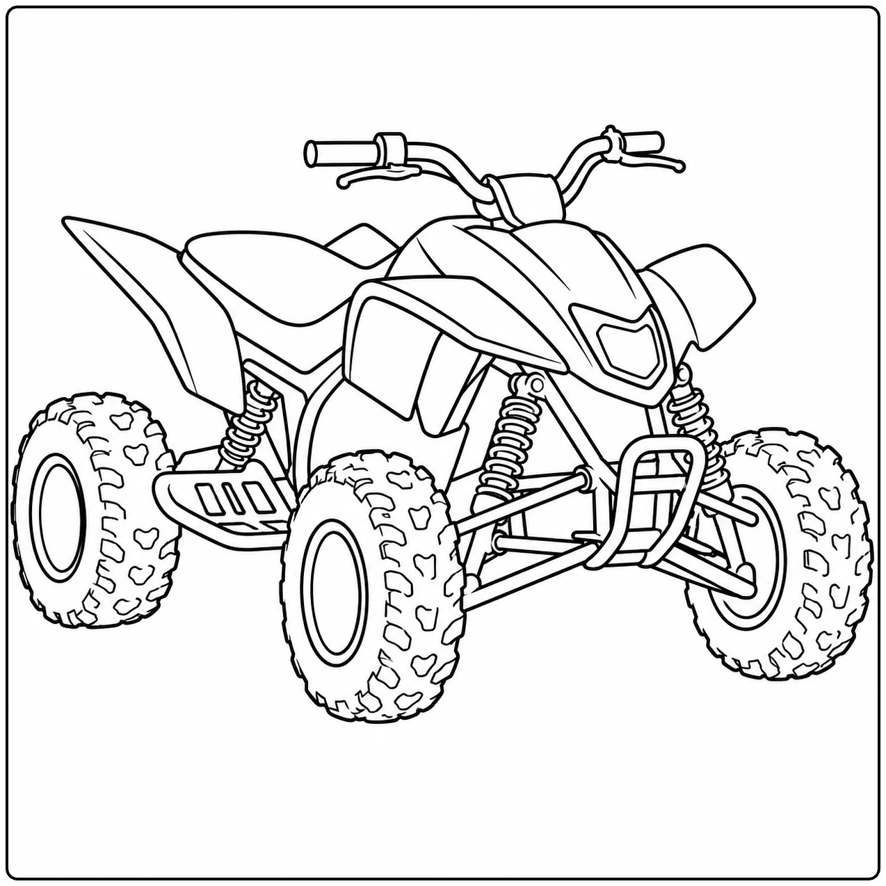 Compacte sportquad schuin van voren met stevige wielophanging en brede spatborden