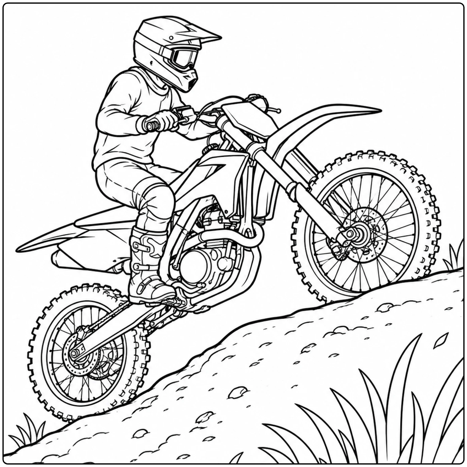 Crossrijder beklimt een zandheuvel op een kleurplaat motor yamaha met terreinbanden