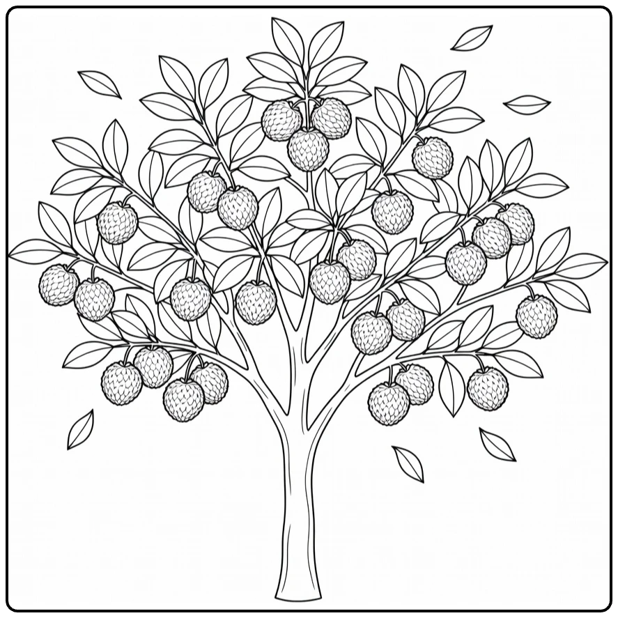 Fruitbomen Kleurplaat lychee boom met vruchtentrossen