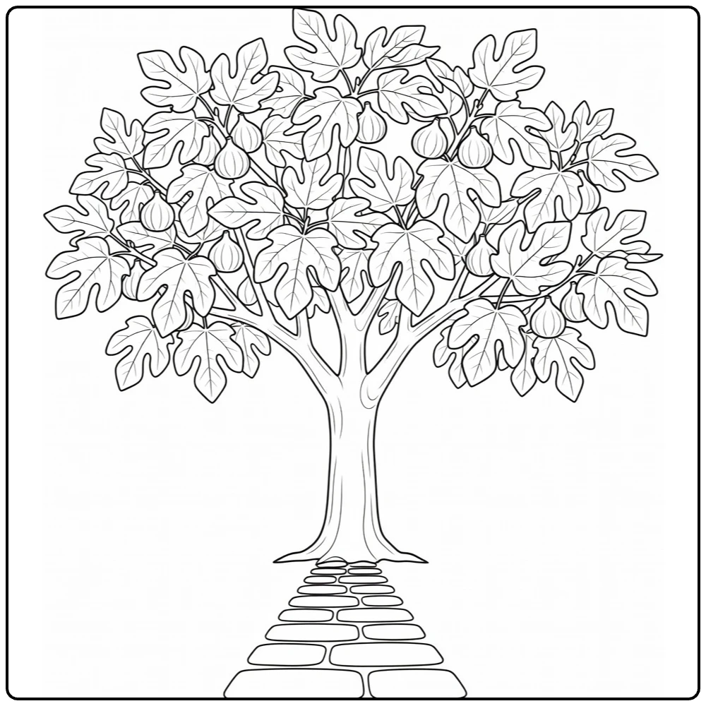Fruitbomen Kleurplaat met vijgenboom en stenen pad
