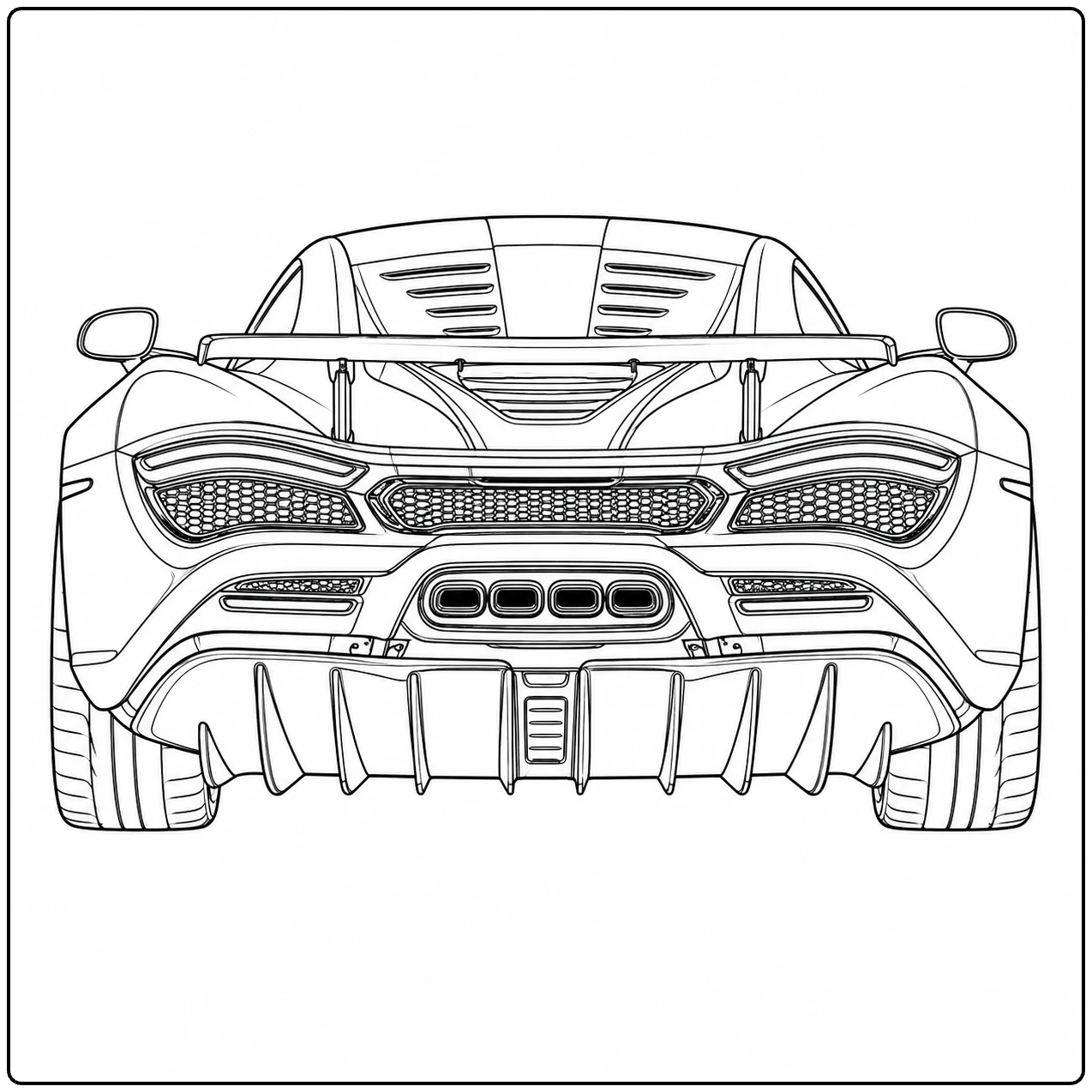 Achteraanzicht van een krachtige supercar met grote diffuser en sportieve details