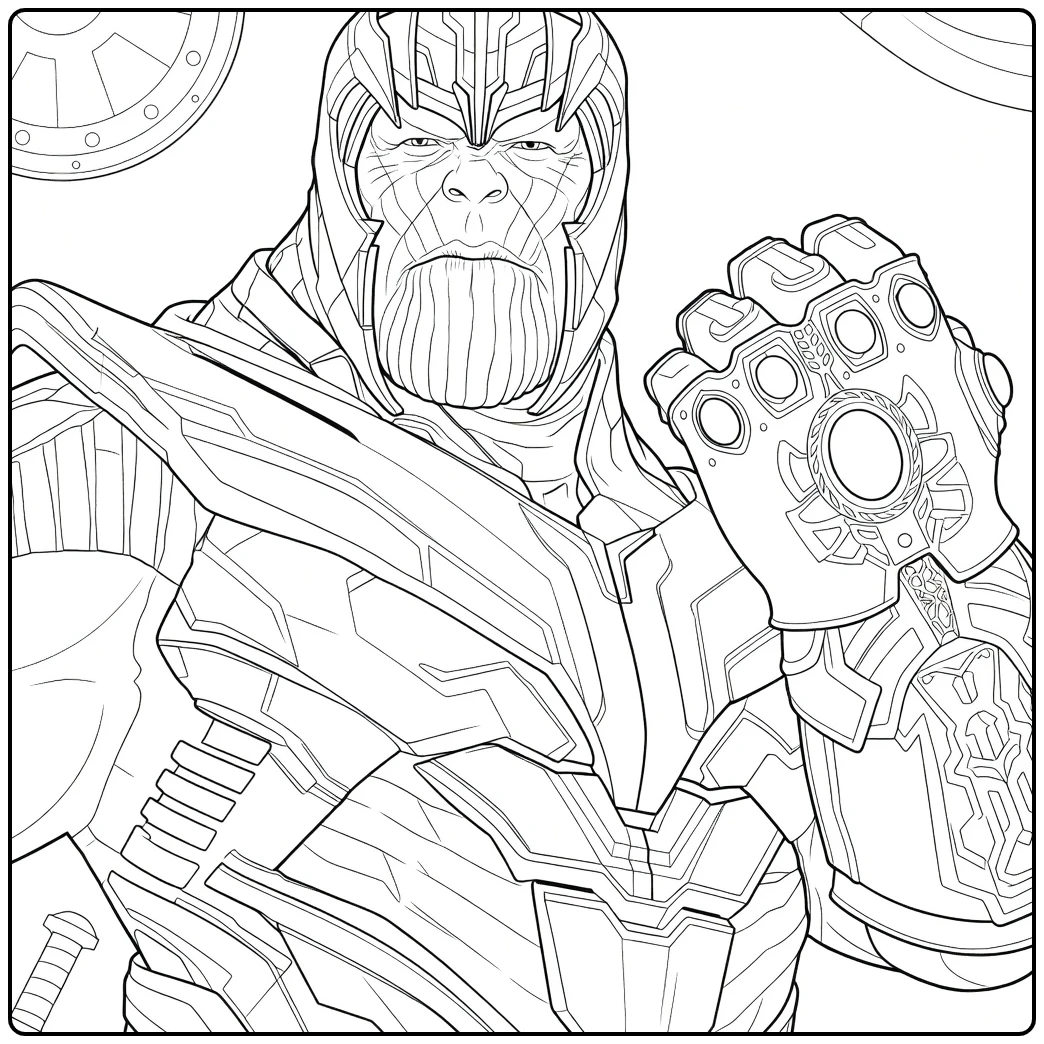 Thanos Kleurplaat van een gespierde strijder met een juwelenhandschoen