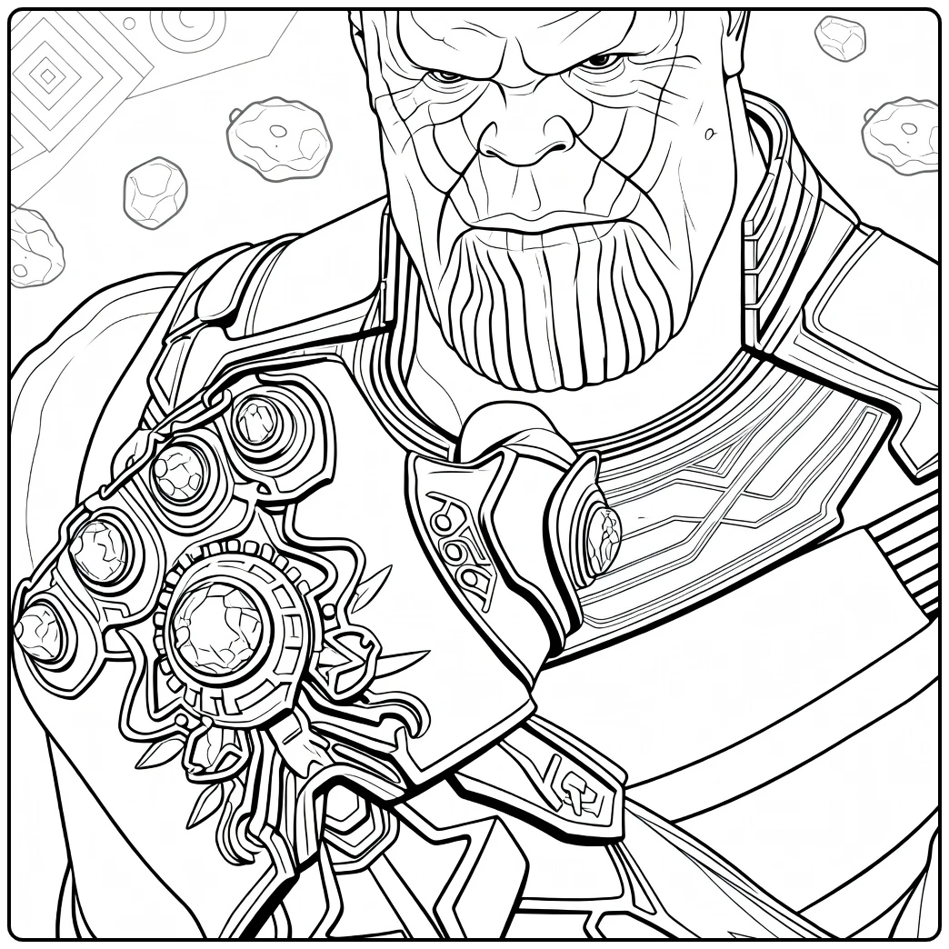 Gespierde strijder met sierlijke handschoen Thanos Kleurplaat