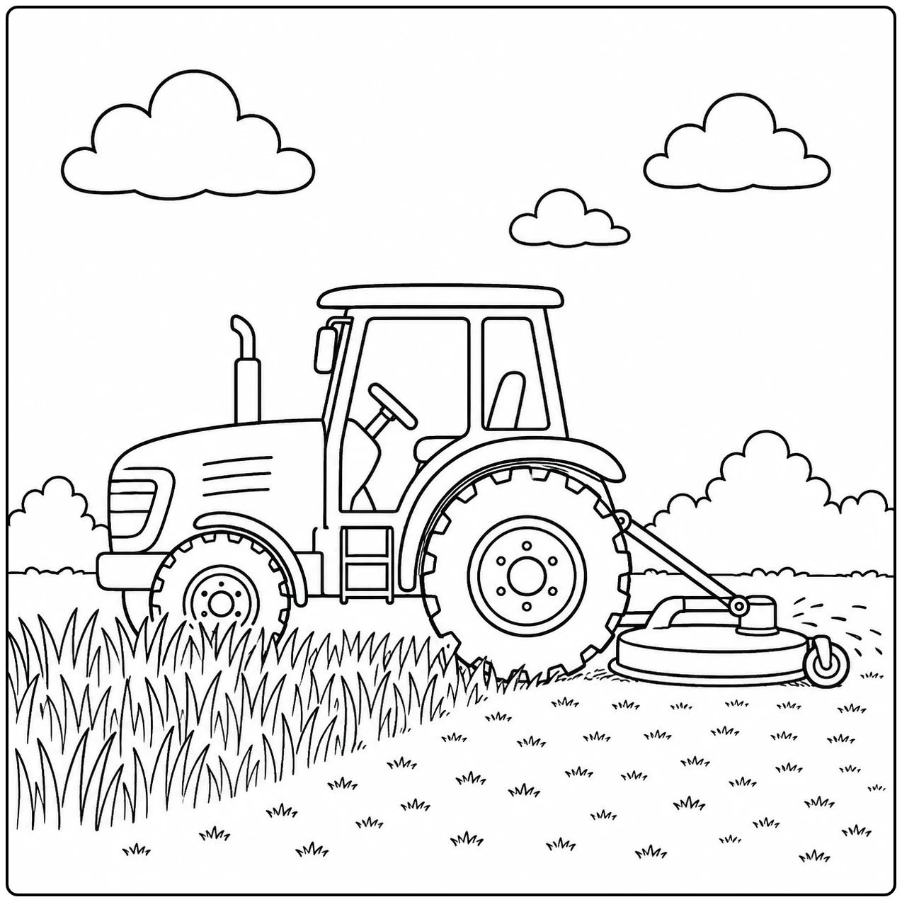 Tractor maait hoog gras met een ronde maaier aan de zijkant van het voertuig