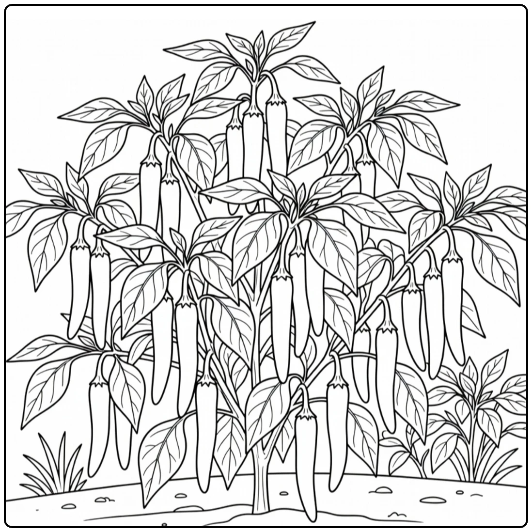 Groenteplanten Kleurplaat met chilipeper plant in tuin