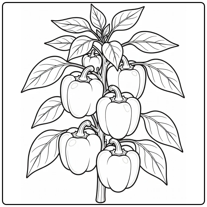Groenteplanten Kleurplaat van paprikaplant met paprika's