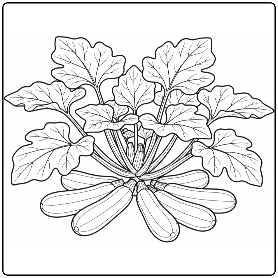 Groenteplanten Kleurplaat courgetteplant met grote bladeren