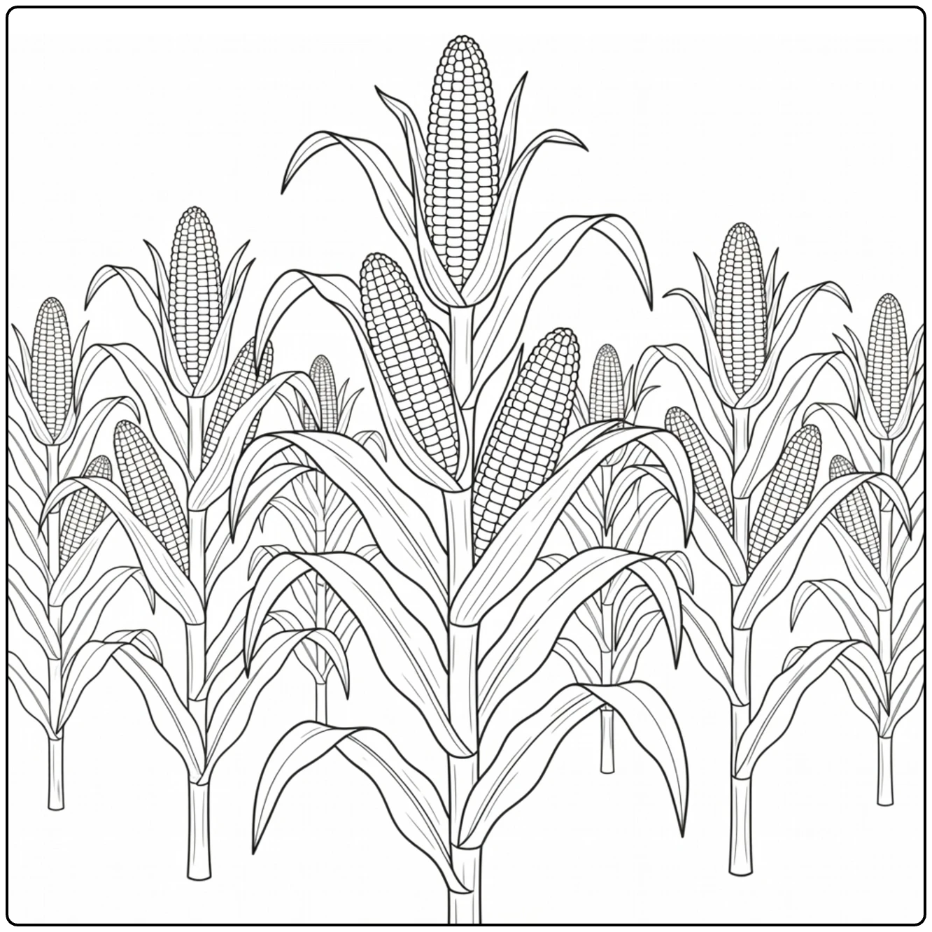 Groenteplanten Kleurplaat met hoge maïsplant en volle aren