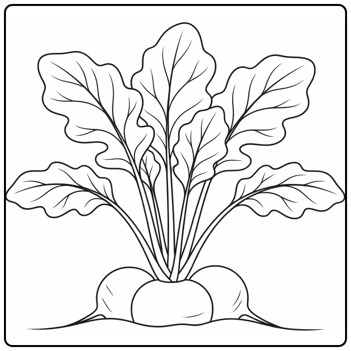 Groenteplanten Kleurplaat radijs met bladtoppen en ronde radijzen
