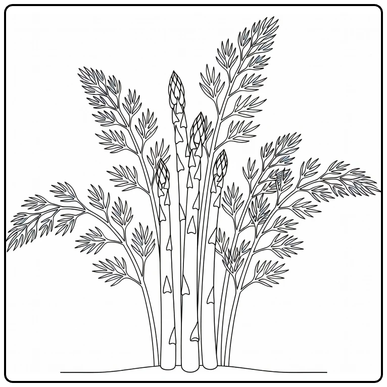 Groenteplanten Kleurplaat met aspergeplant en speren