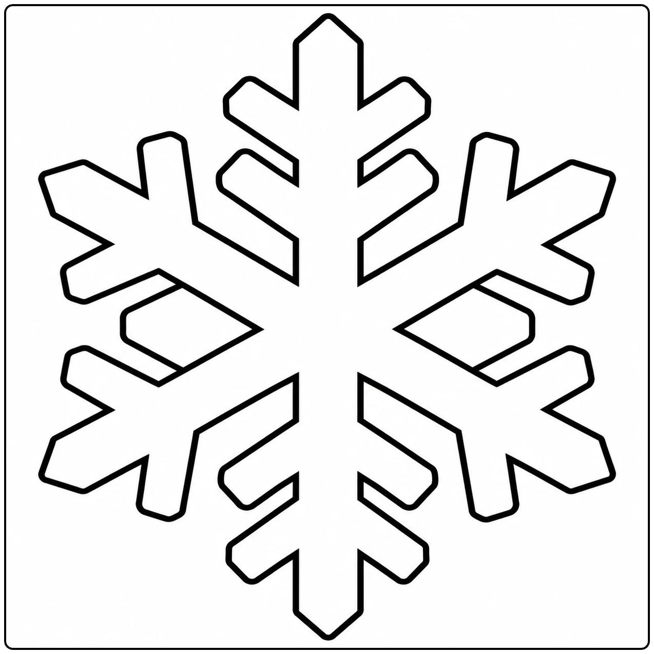 Groot symmetrisch sneeuwkristal met brede lijnen en ruime vlakken om eenvoudig in te kleuren