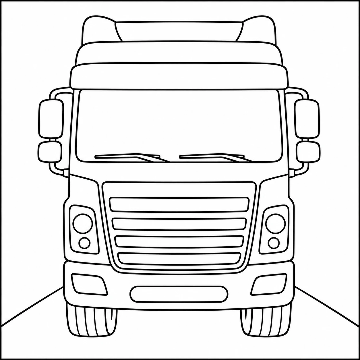 Grote cabine van een vrachtwagen met dikke lijnen voor een kleurplaat vrachtwagen met eenvoudige vormen