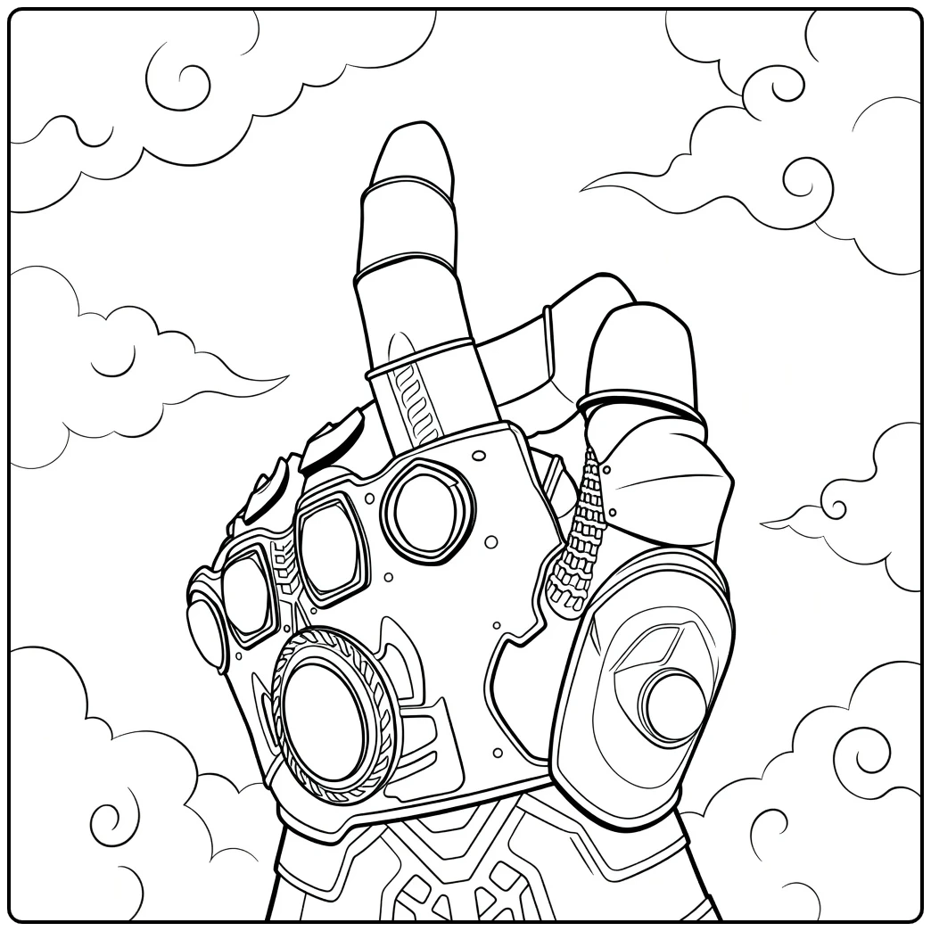 Thanos Kleurplaat van een gepantserde handschoen met kleurrijke edelstenen
