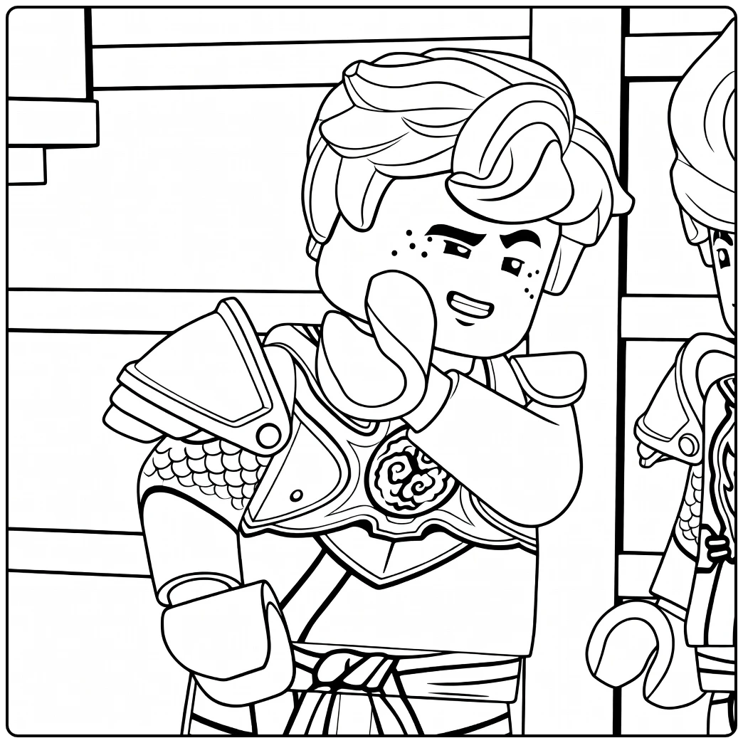 Ninjago Jay met opgeheven gehandschoende hand en grijze wapenrusting kleurplaat ninjago jay