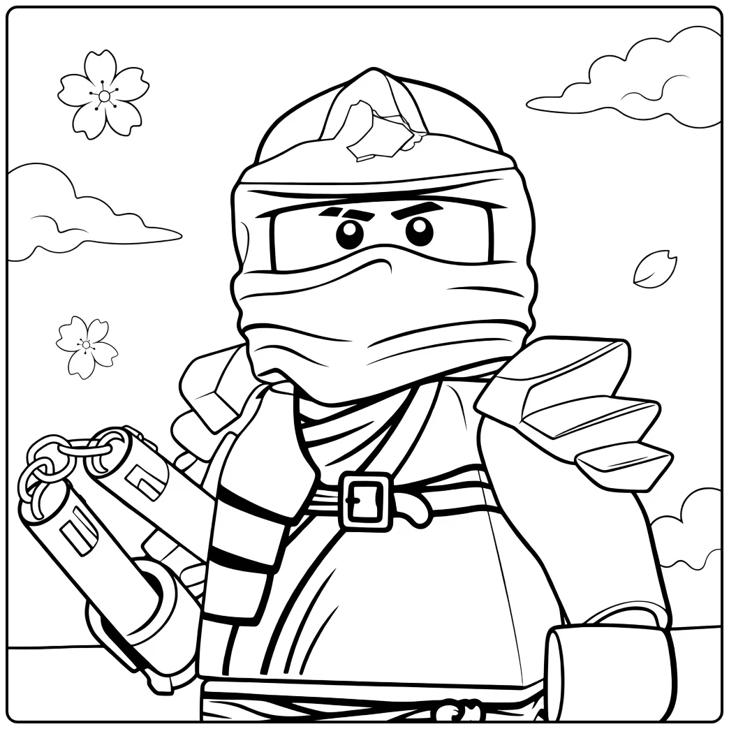 kleurplaat ninjago jay met Jay die kettingwapens vasthoudt in zilveren wapenrusting