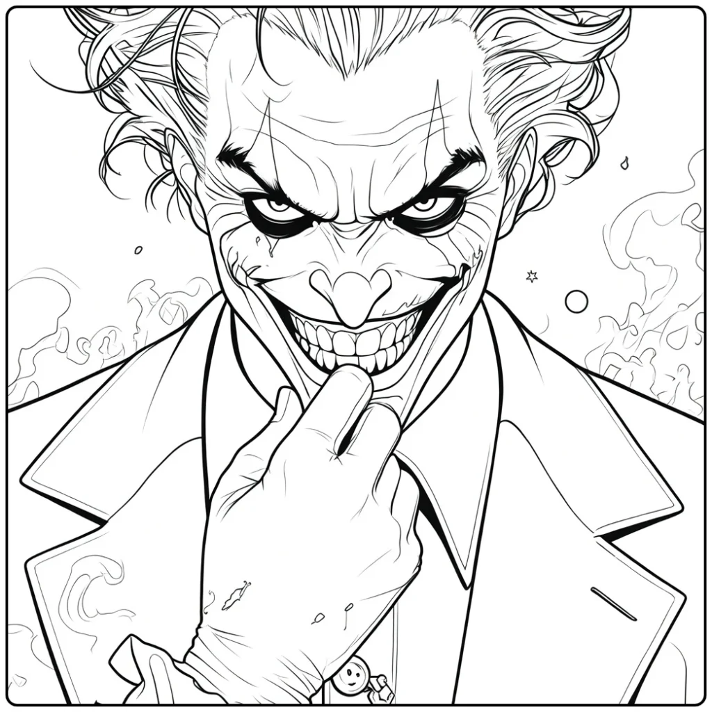 Joker Kleurplaat met dreigende pose en hand bij de kin
