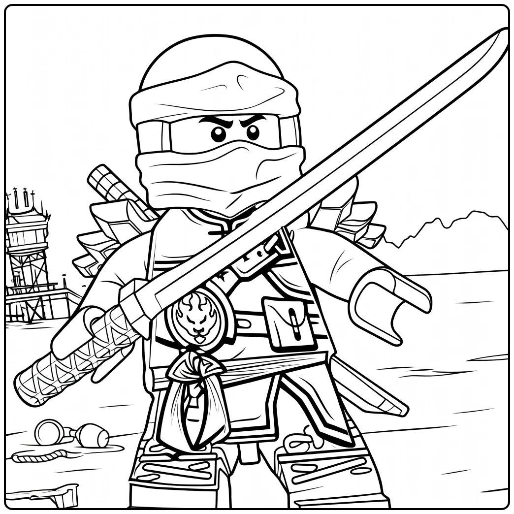kleurplaat ninjago kai van een krijger met zwaard en rood harnas