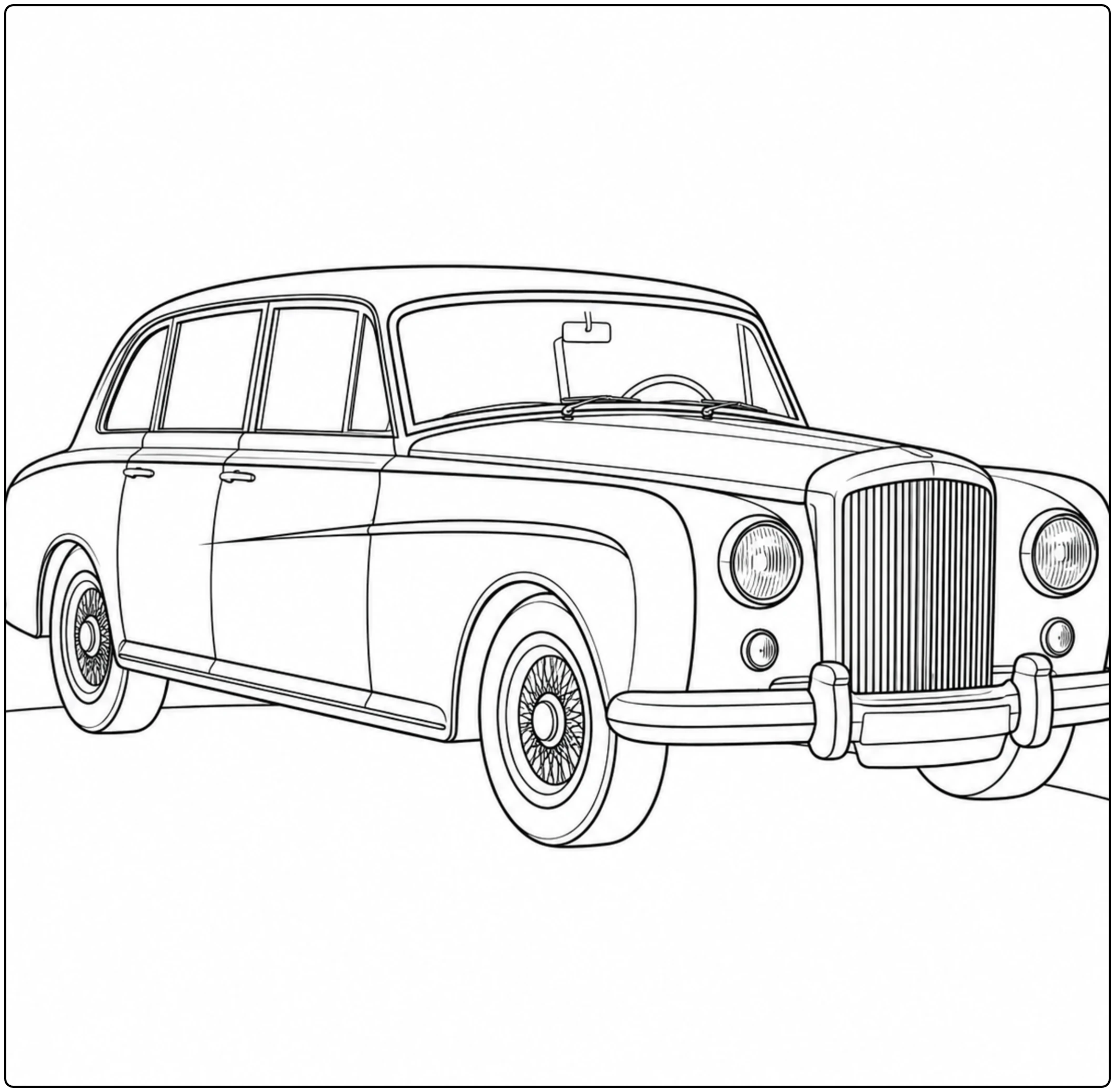 Klassieke luxe sedan met ronde koplampen en een lange carrosserie op een witte achtergrond