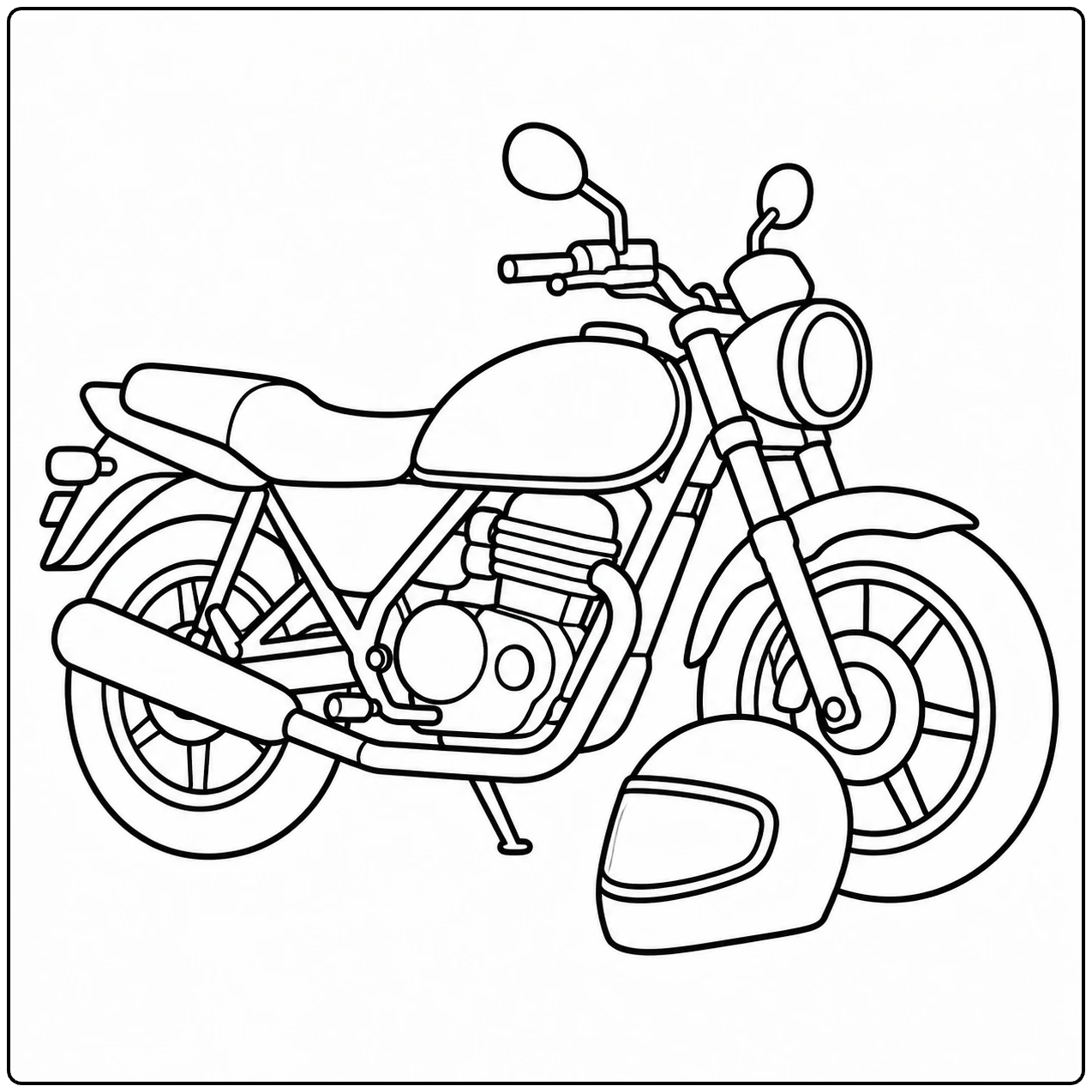 Motor met integraalhelm naast het voorwiel, passend bij een eenvoudige honda motor kleurplaat