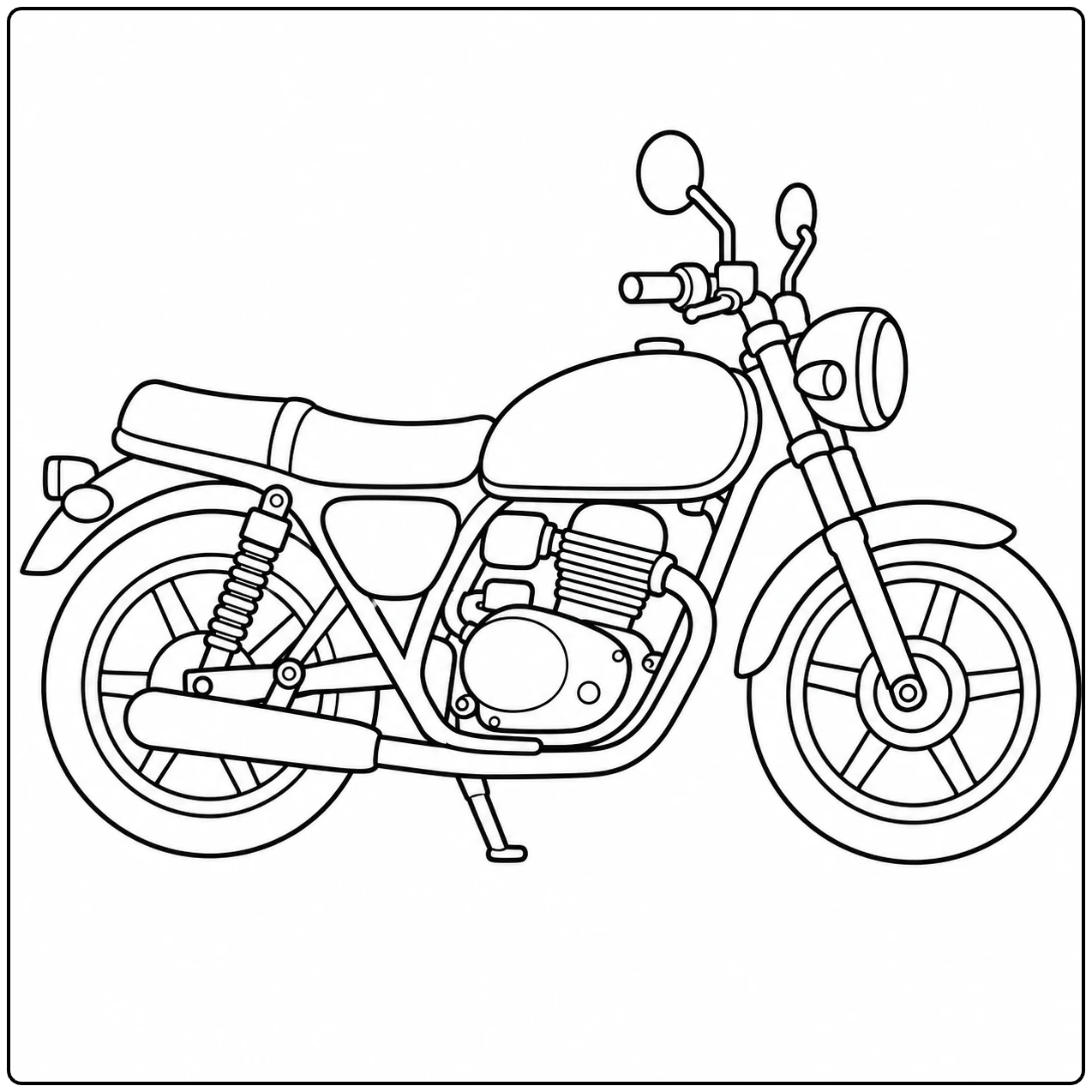 Honda motor kleurplaat van een klassieke naked motor met ronde koplamp en zichtbaar motorblok